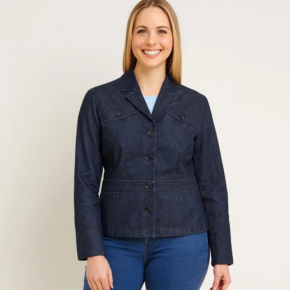 Tommy Hilfiger Jeans Navy Blue Corduroy  Y2K Fall Vibes Women Jacket Layers Sz L